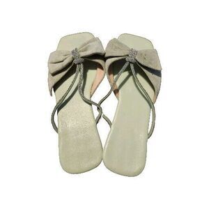 Shein Women's Size 43 Flat Slippers With Square Toe, Rhinestone Decor & Bowknot